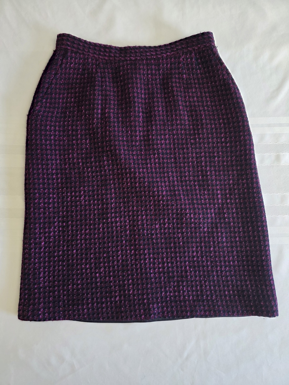 VTG 90s Y2K Evan Picone Magenta Wool Tweed Pencil Skirt USA 12 Dark Acadademia